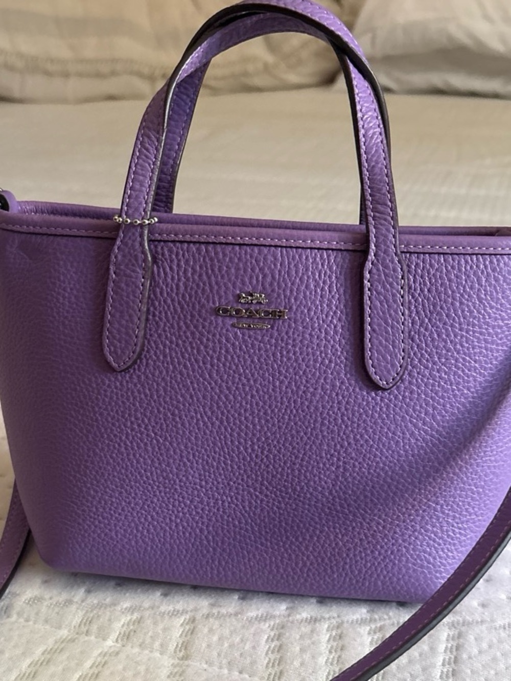 Coach Lavender Pebbled Leather Crossbody Tote